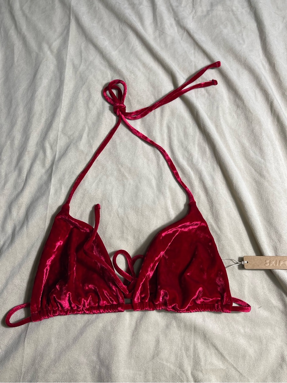 SKIMS RARE Red Velvet Triangle Bikini Top Lips XL NWT